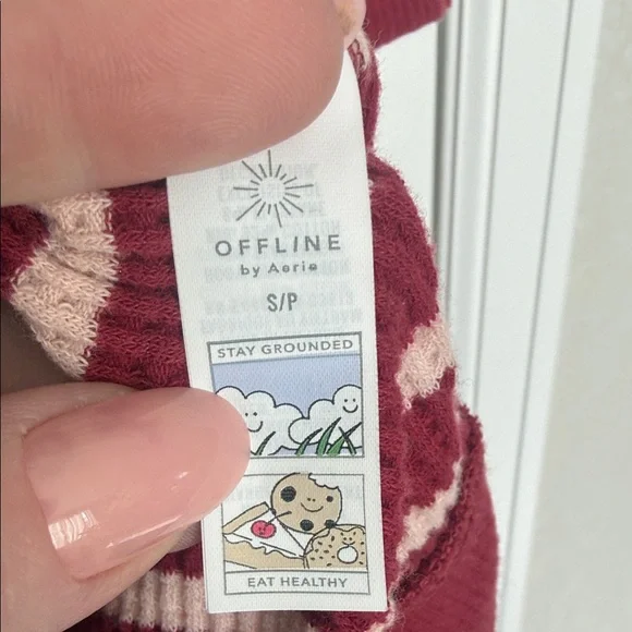 OFFLINE by Aerie Striped Cropped Sweatshirt Red Cream Size S - Picture 3 of 4